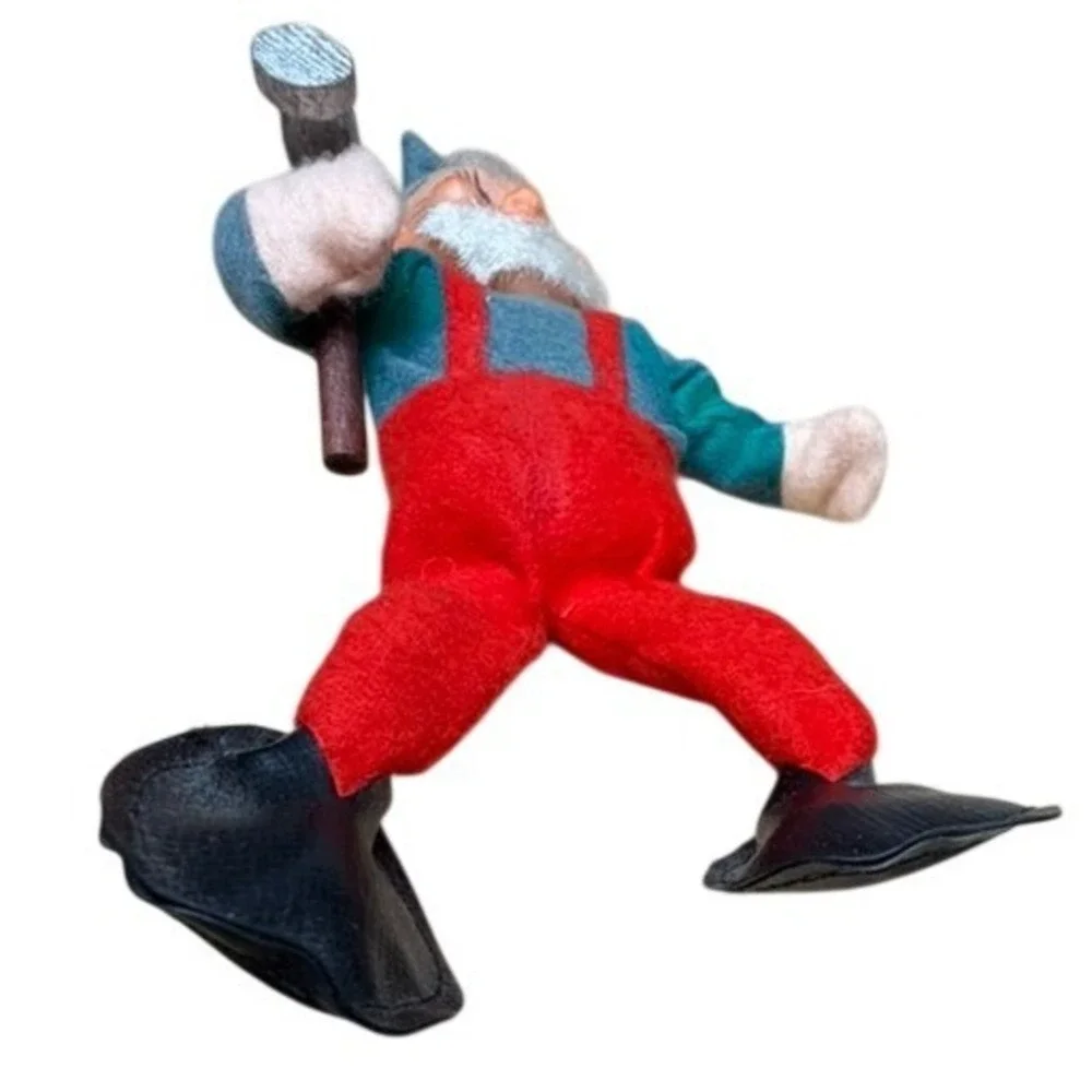 Vintage Elf‎ Gnome Figurine Hammer Christmas Decor Bendable Sun Damage 1960 Cute